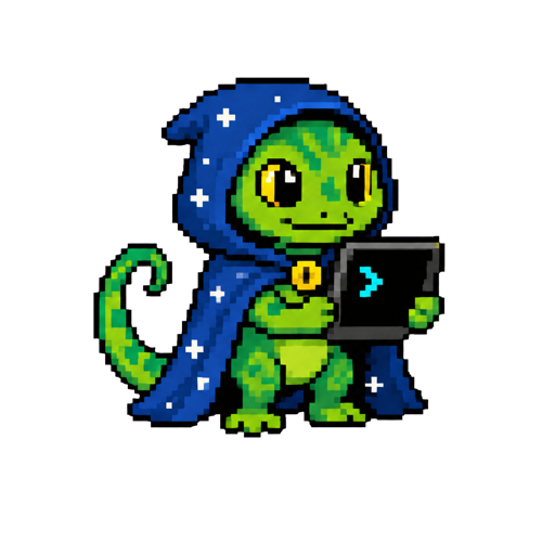 Shellscale, an original Gecko terminal wizard Codex pet illustrating Codex Pets on Windows